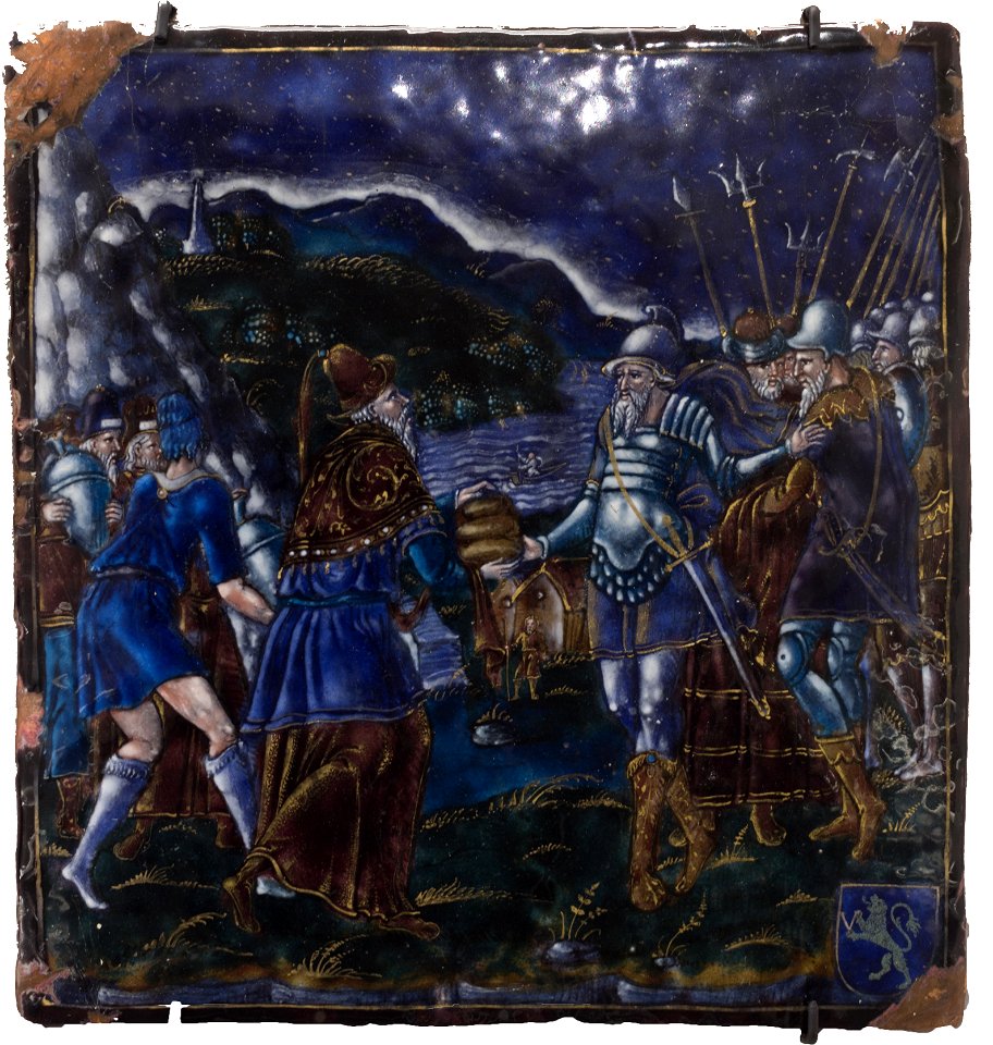 Colin Nouailher - Plaque - Abraham et Melchisédech (émail peint sur cuivre, Limoges, 1565-1570) - détouré