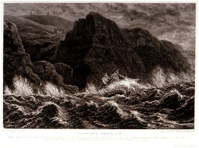 Blackgang Chine I W On the morning when the Ship Clarendon was wrecked, (Oct 11 1836- ) she was from the West Indies, laden with Sugar and Rum; - had 16 seamen and 11 Passengers, 24 of whom perished - At six she struck - RMG PU6425