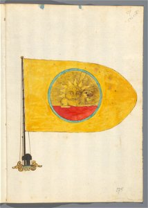 Blad uit een vlaggenboek met vlaggen uit Europa, Noord-Afrika, Nabije en Verre Oosten, voorstellende de vlag van Perzië, NG-2018-301-138