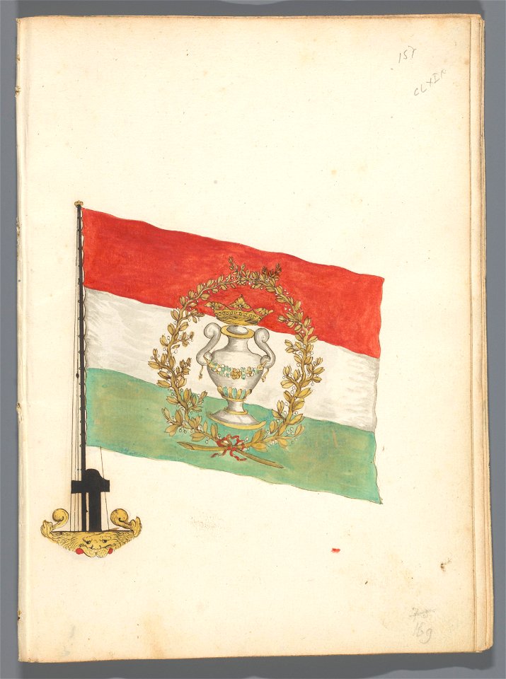 Blad uit een vlaggenboek met vlaggen uit Europa, Noord-Afrika, Nabije en Verre Oosten, voorstellende de vlag van, NG-2018-301-85