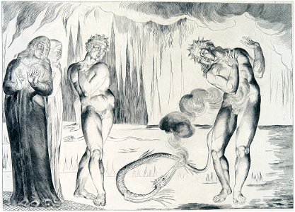 Blake's Illustrations of Dante, object 6 (Bentley 448-5) The Serpent Attacking Buoso Donati