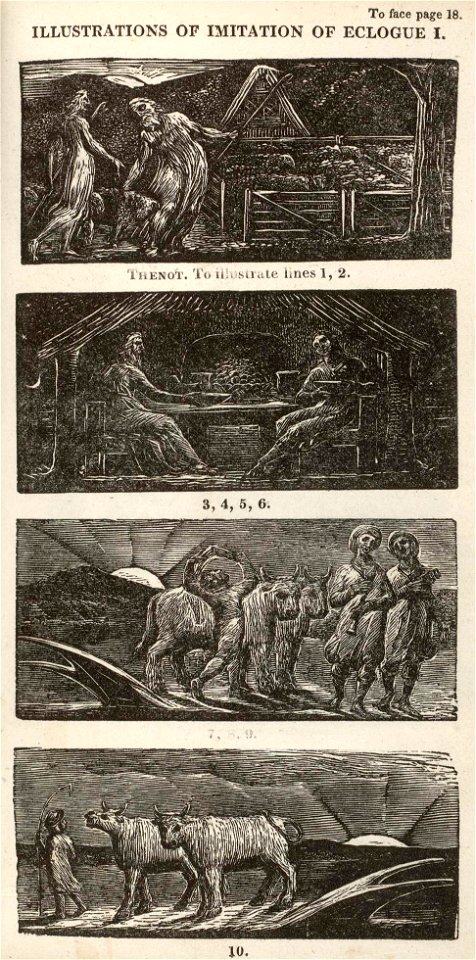 Blake woodcut The Pastorals of Virgil, copy 1, object 10 Illustrations of Imitation of Eclogue I