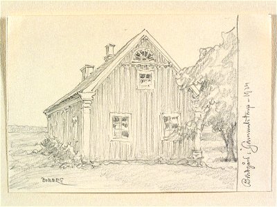 Blekinge, Gammalstorp. Bondgård. Teckning av Ferdinand Boberg - Nordiska museet - NMA.0087955