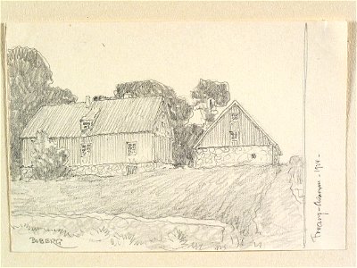 Blekinge, Troarp, Asarum. Gårdsbebyggelse. Teckning av Ferdinand Boberg - Nordiska museet - NMA.0087953