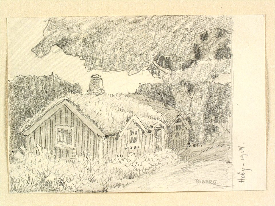 Blekinge, Hoby. Stuga. Teckning av Ferdinand Boberg - Nordiska museet - NMA.0087963