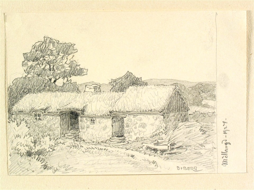 Blekinge, Medelstads hd., Hjortsberga sn., Mölleryd. Stuga. Teckning av Ferdinand Boberg - Nordiska museet - NMA.0087962