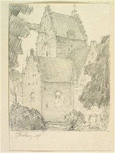 Blekinge, Sölvesborg, Sankt Nicolai kyrka. Teckning av Ferdinand Boberg - Nordiska museet - NMA.0089523