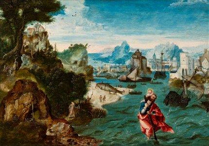 Herri met de Bles - Landscape with Saint Christopher, 1535 - 1545 - Boijmans 2437 (OK). Free illustration for personal and commercial use.