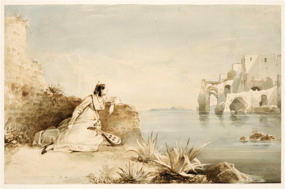 Carl Blechen - Italienisches Mädchen mit Mandoline (1834)