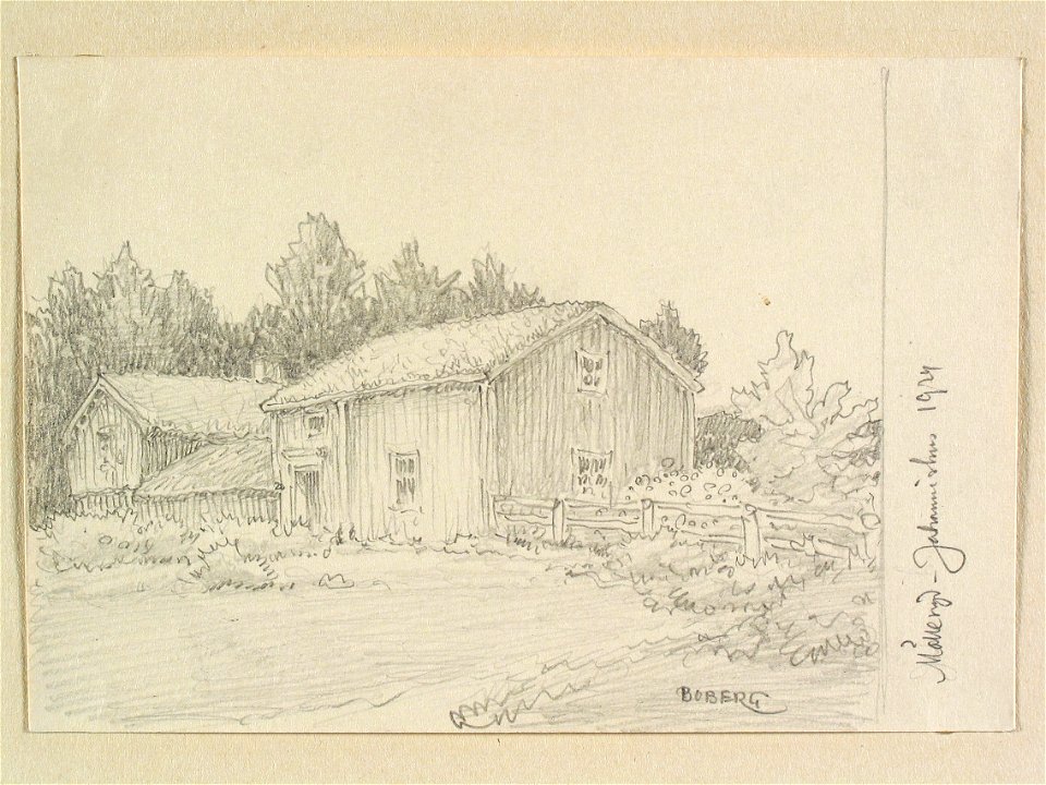 Blekinge, Medelstads hd., Hjortsberga sn., Mölleryd, Johannishus, Teckning av Ferdinand Boberg - Nordiska museet - NMA.0087959