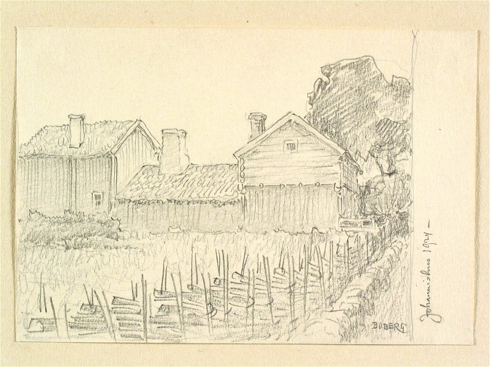 Blekinge, Hjortsberga socken, Johannishus. Parstuga. Teckning av Ferdinand Boberg - Nordiska museet - NMA.0087957