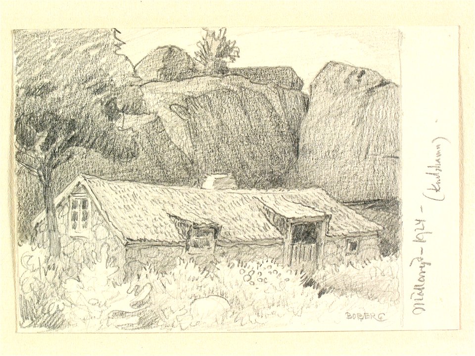 Blekinge, Mölleryd (Karlshamn). Stuga. Teckning av Ferdinand Boberg - Nordiska museet - NMA.0087961