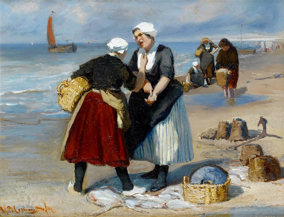 Bernardus Johannes Blommers - Fisherwomen haggling on the beach (1867)
