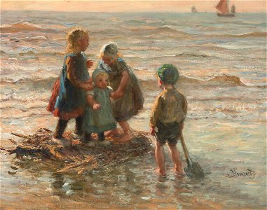 Bernardus Johannes Blommers - Children playing on a raft