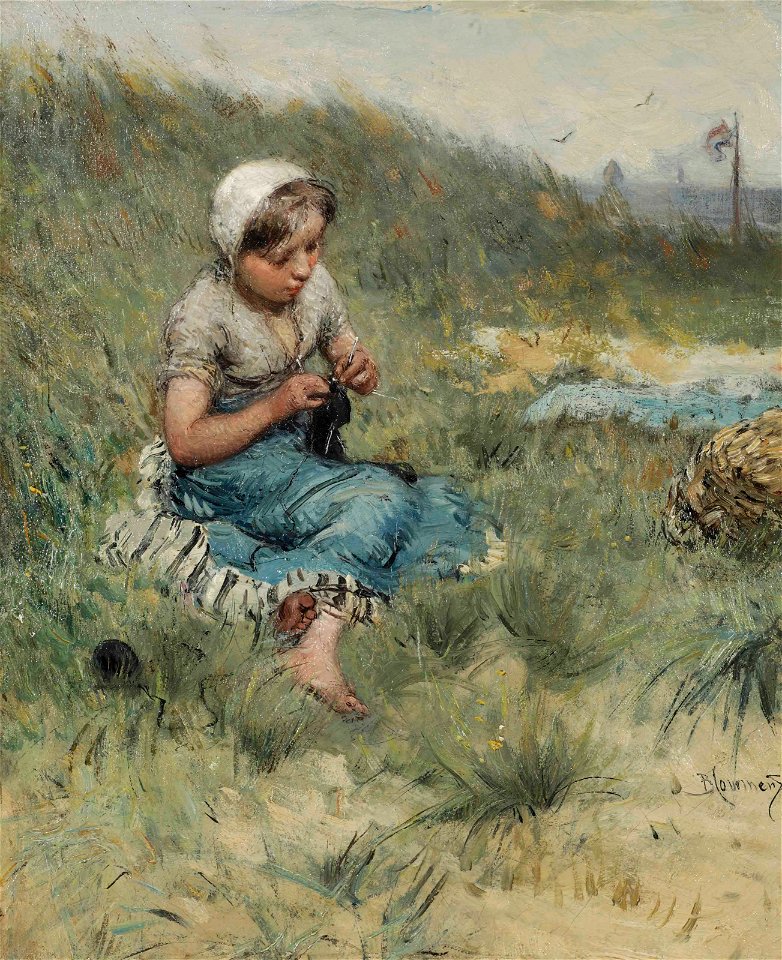 Bernardus Johannes Blommers - Knitting in the dunes