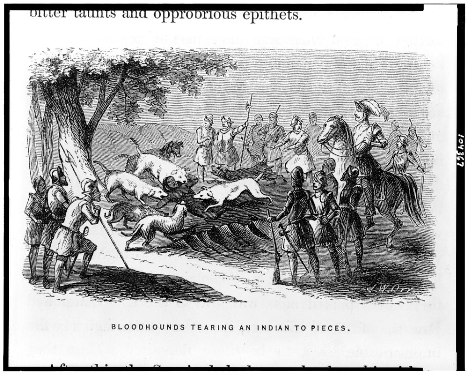 Bloodhounds tearing an Indian to pieces - J.W. Orr. LCCN91789755