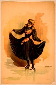 Blond woman in black dress with roses holding up skirt LCCN2014636853