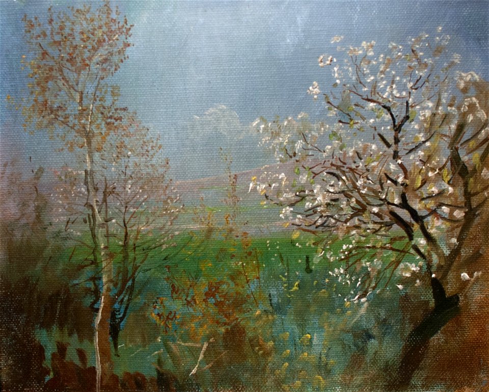 Blossoming tree - painting by László Mednyánszky