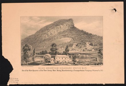 Blue Mountain Delaware water gap. Site of the slate quarries of the New Jersey slate mining, manufacturing & transportation company, Warren Co. N.J. - sketched by W.B. Whitecar ; P.S. Duval LCCN2014645347
