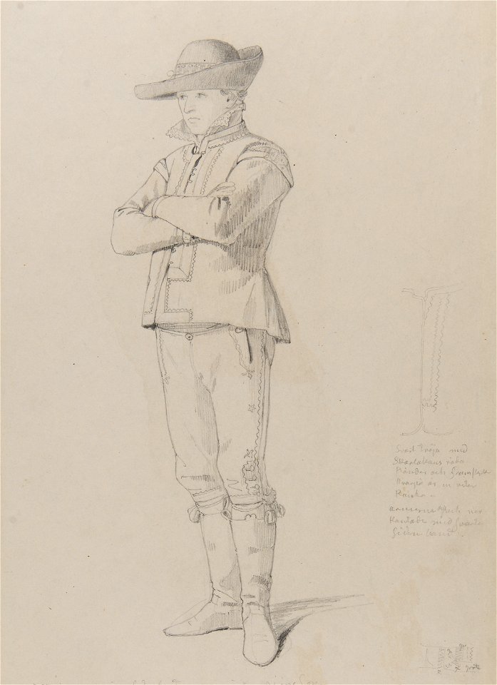 Blyertsteckning, Mårten Jönsson, Söfvestad, Herrestad, Herrestads härad i dräkt - Nordiska museet - NMA.0070101 (1)