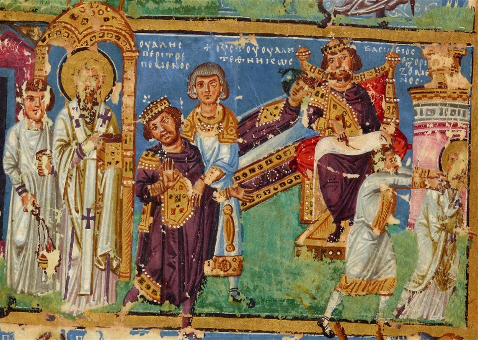 BnF MS Gr510 folio 104 recto - detail - Death of Valentinianus Galates (cropped)