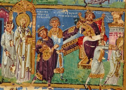 BnF MS Gr510 folio 104 recto - detail - Death of Valentinianus Galates (cropped)