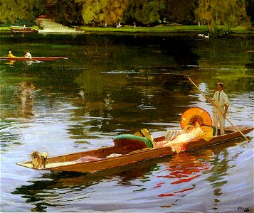 Boating on the Thames by John Lavery. Free illustration for personal and commercial use.