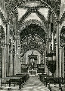 Bobbio interno della chiesa di San Colombano xilografia di Barberis