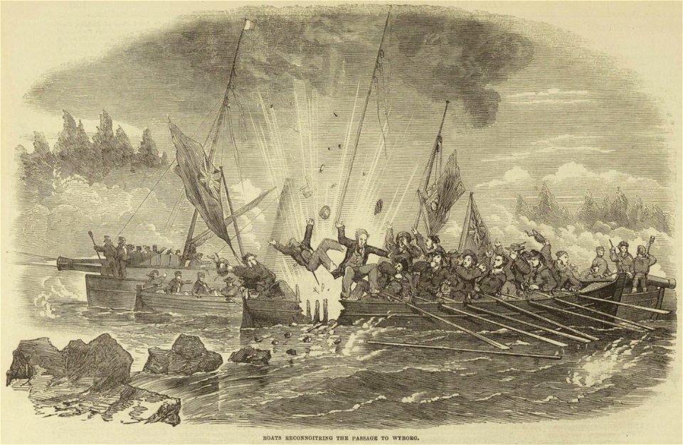 Boats reconnoitring the Passage to Wyborg - ILN 1855