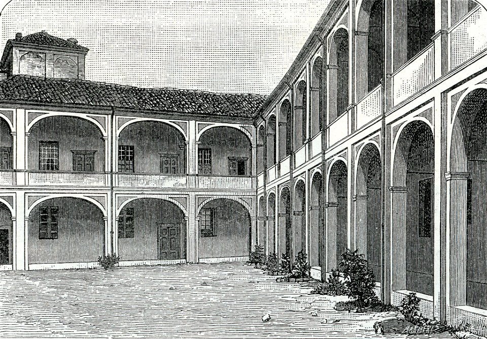 Bobbio cortile del seminario xilografia di Barberis