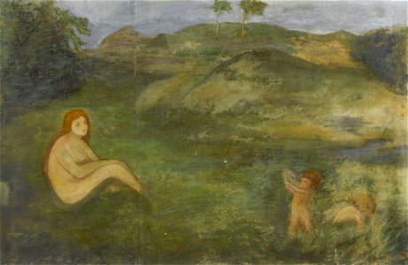 Arnold Böcklin - Nymphe im Wiesengrund als Repräsentantin der Urzeit (1858)