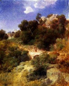 Arnold Böcklin - Felsiges Bergland mit Brücke (1858)
