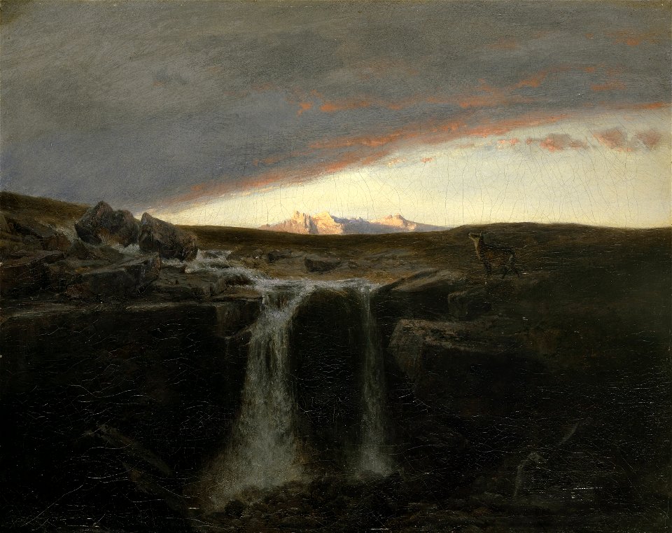 Arnold Böcklin - Gebirgslandschaft mit Wasserfall (ca. 1849)