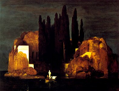 Arnold Böcklin - Die Toteninsel I (Kunstmuseum, Basel). Free illustration for personal and commercial use.
