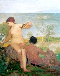 Böcklin Mädchen und Jüngling beim Blumenpflücken 1866