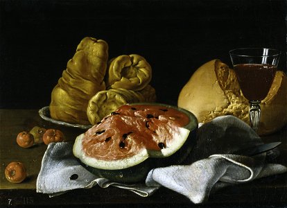 Bodegón sandías, pan, roscas y copa-meléndez