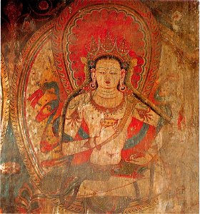 Bodhisattva, wall painting in the Dukhang, Tabo monastery, Spiti. ca. 1st half of the 11 century, possibly 1040s.