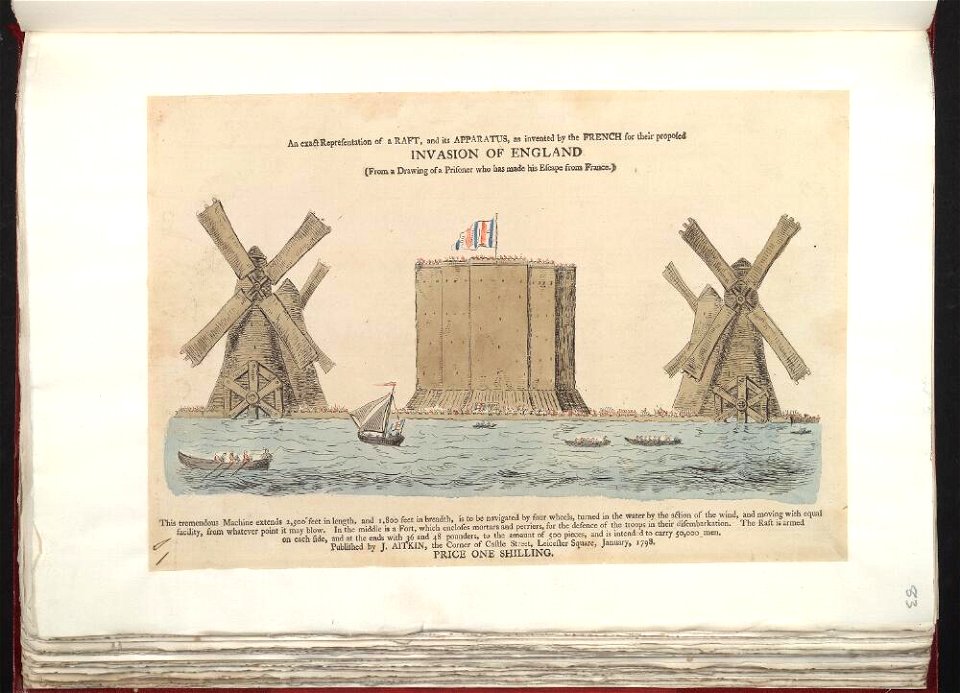 Bodleian Libraries, An exact representation of a raft, and its apparatus, as invented by the French for their proposed invasion of England