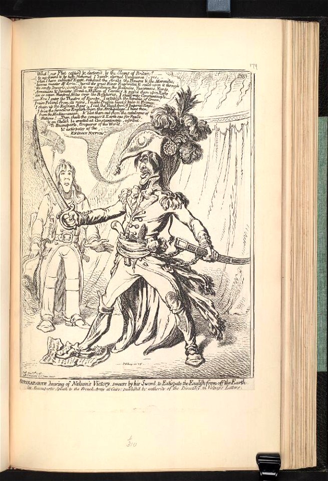 Bodleian Libraries, Buonaparte hearing of Nelson's victory, swears by his sword, to extirpate the English from the earth