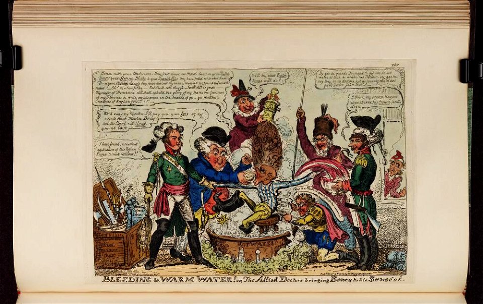 Bodleian Libraries, Bleeding warm water or,- The allied doctors bringing Boney to his sense's