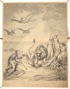 Bodleian Libraries, Bonaparte resigning the crown sceptre to the British Lion the high allied powers- Victory, peace, plenty, dedicated out