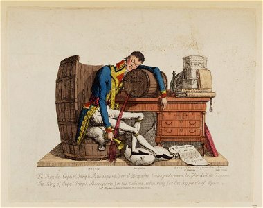 Bodleian Libraries, El rey de copas (Joseph Buonaparte) en el despacho trabajando para la felicidad de Espana