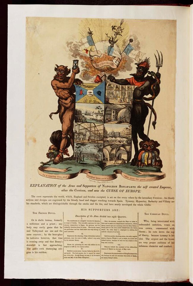 Bodleian Libraries, Explanation of the arms and supporters of Napoleon Bonaparte the self created Emperor alias the Corsican, and now the cu