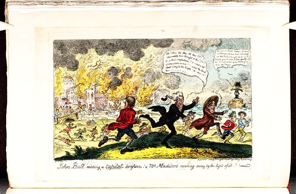 Bodleian Libraries, John Bull making a capital bonfire Mr Madison running away by the light of it