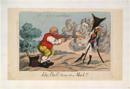 Bodleian Libraries, John Bull firing at a mark. Free illustration for personal and commercial use.