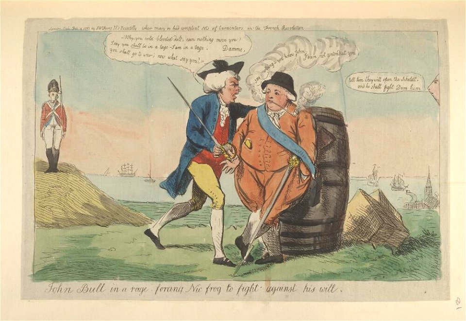 Bodleian Libraries, John Bull in a rage forcing Nic Frog to fight against his will