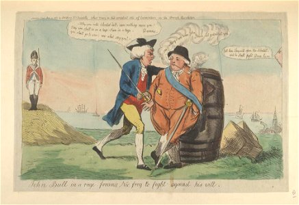 Bodleian Libraries, John Bull in a rage forcing Nic Frog to fight against his will