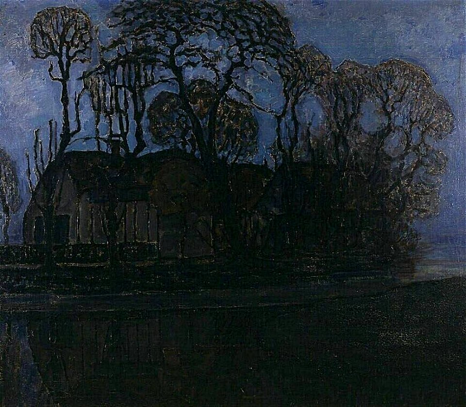 Boerderij in Duivendrecht bij avond, Piet Mondriaan, circa 1916