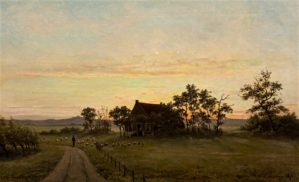 Boerenhuis met schapen by HW Mesdag