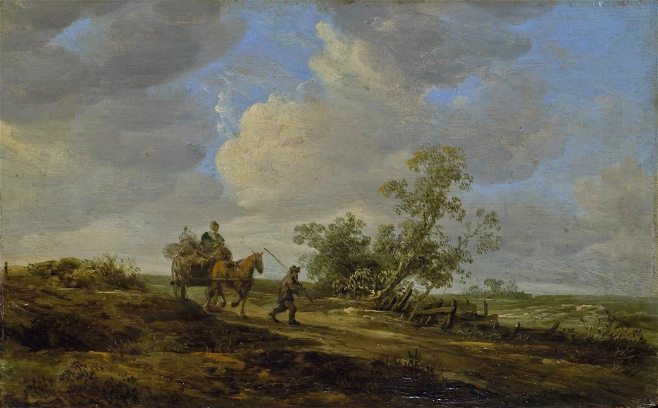 Boerenwagen op een weg, door Adriaen van der Kabel